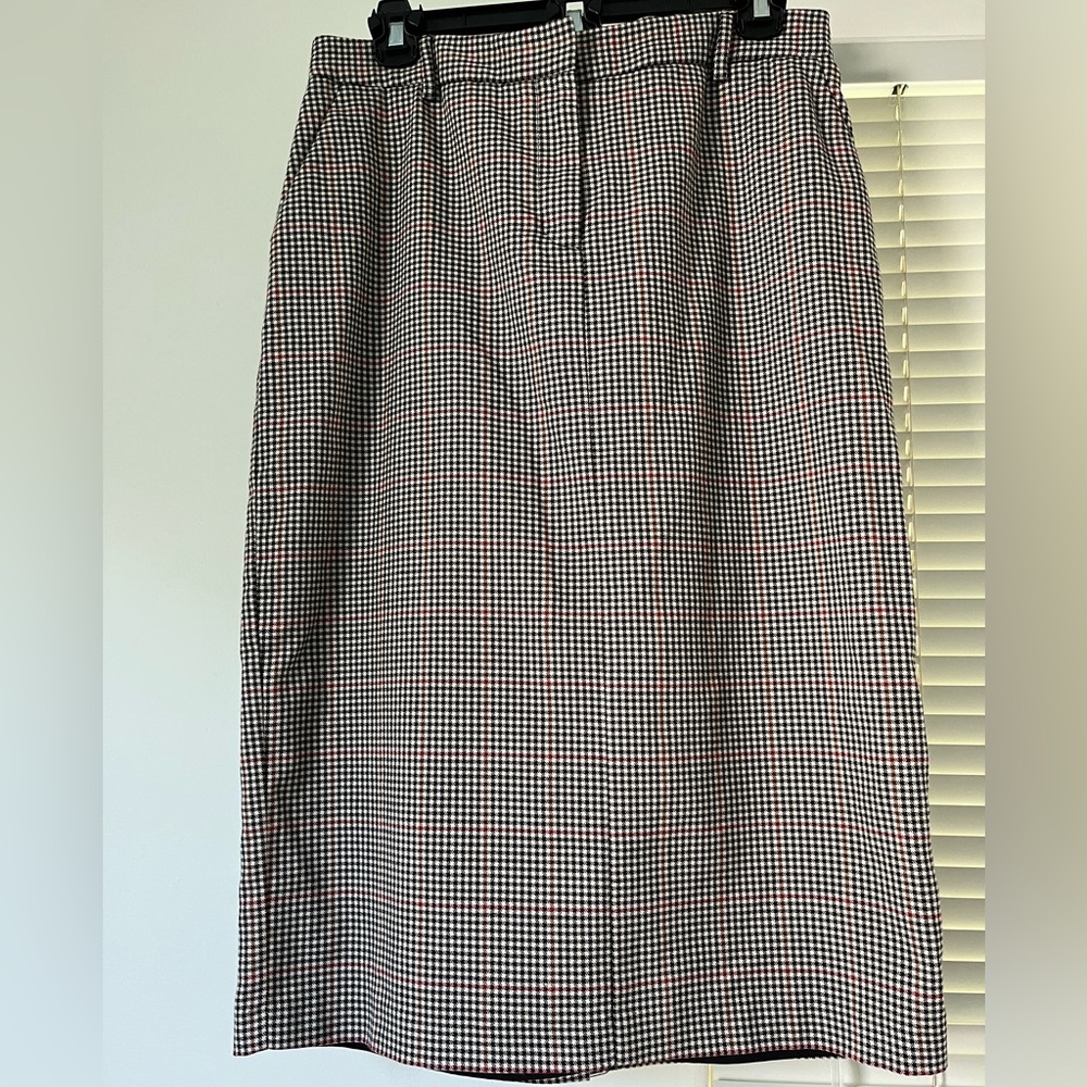 **sold elsewhere** Vince Camuto Plaid Pencil Skirt, brown, tan, and red, size 8